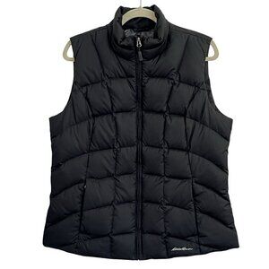 Eddie Bauer Women L Black 650 Goose Down Quilted Zip Puffer Vest Outdoor Hiking